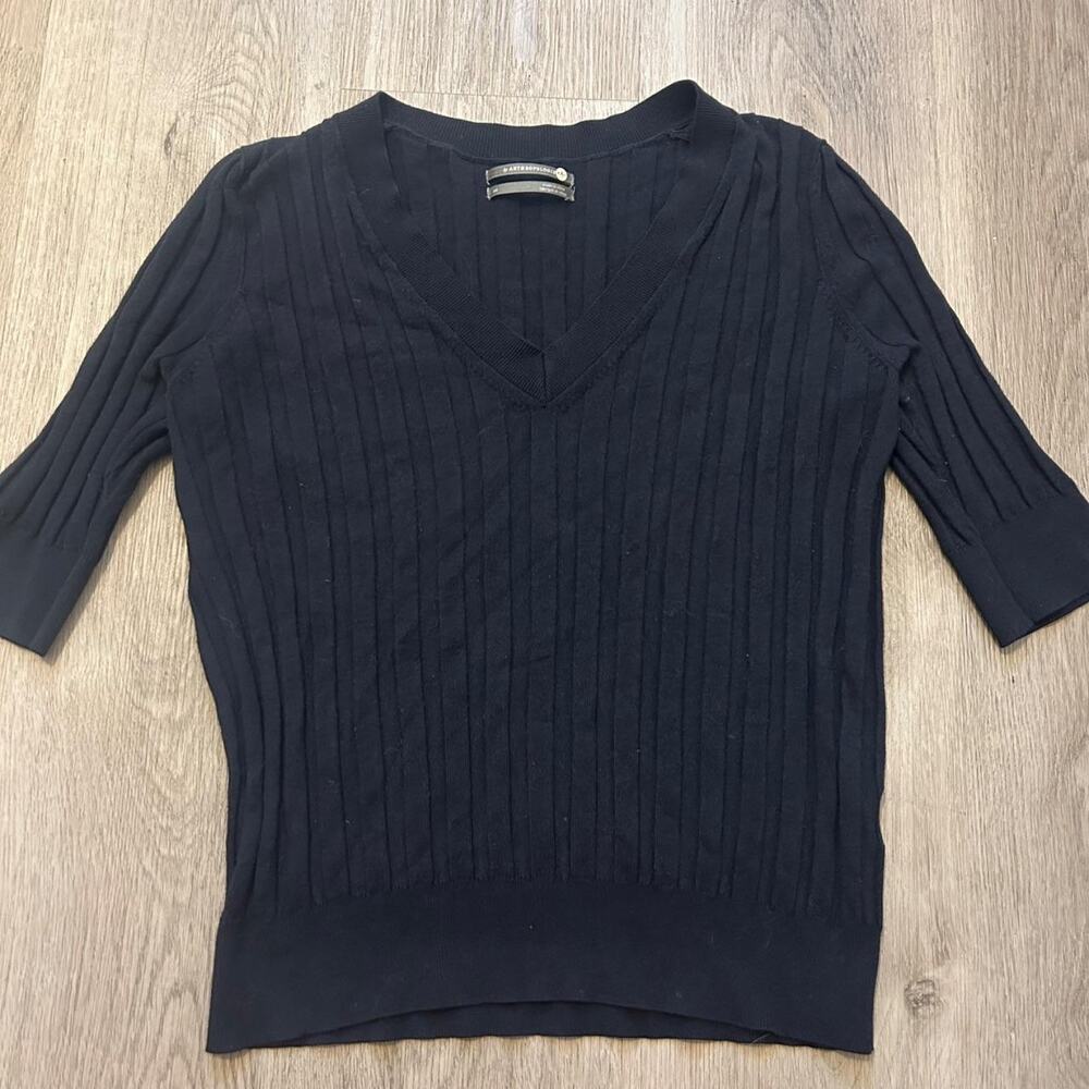 Anthropologie black ribbed v neck top